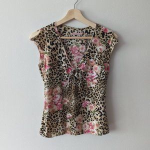 Y2K Sirens leopard print floral top